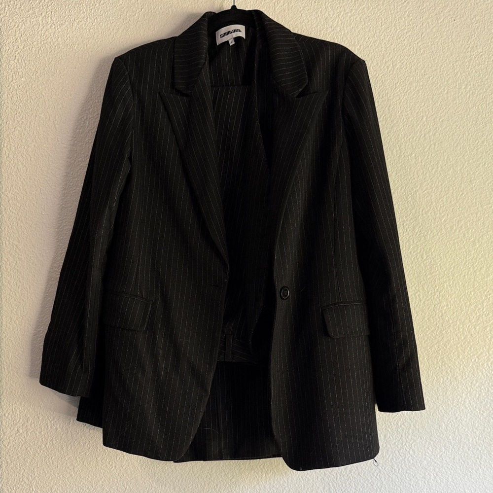Classic Black Pinstripe Blazer, vest and pant suit set